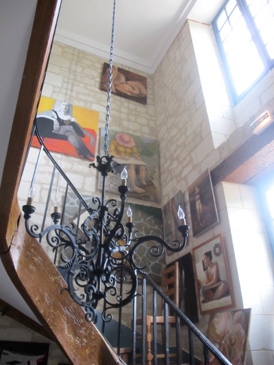 stairway with paintings